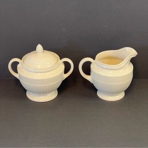 Wedgewood Edme Cream White Porcelain Cream Pitcher & Sugar Bowl & Lid